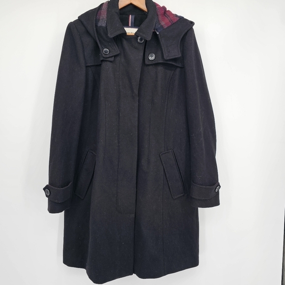 Tommy Hilfiger Navy Women's Single-breasted Wool-blend Coat Size Large - Picture 5 of 10